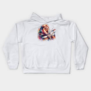 Lion Playing Drums Kids Hoodie